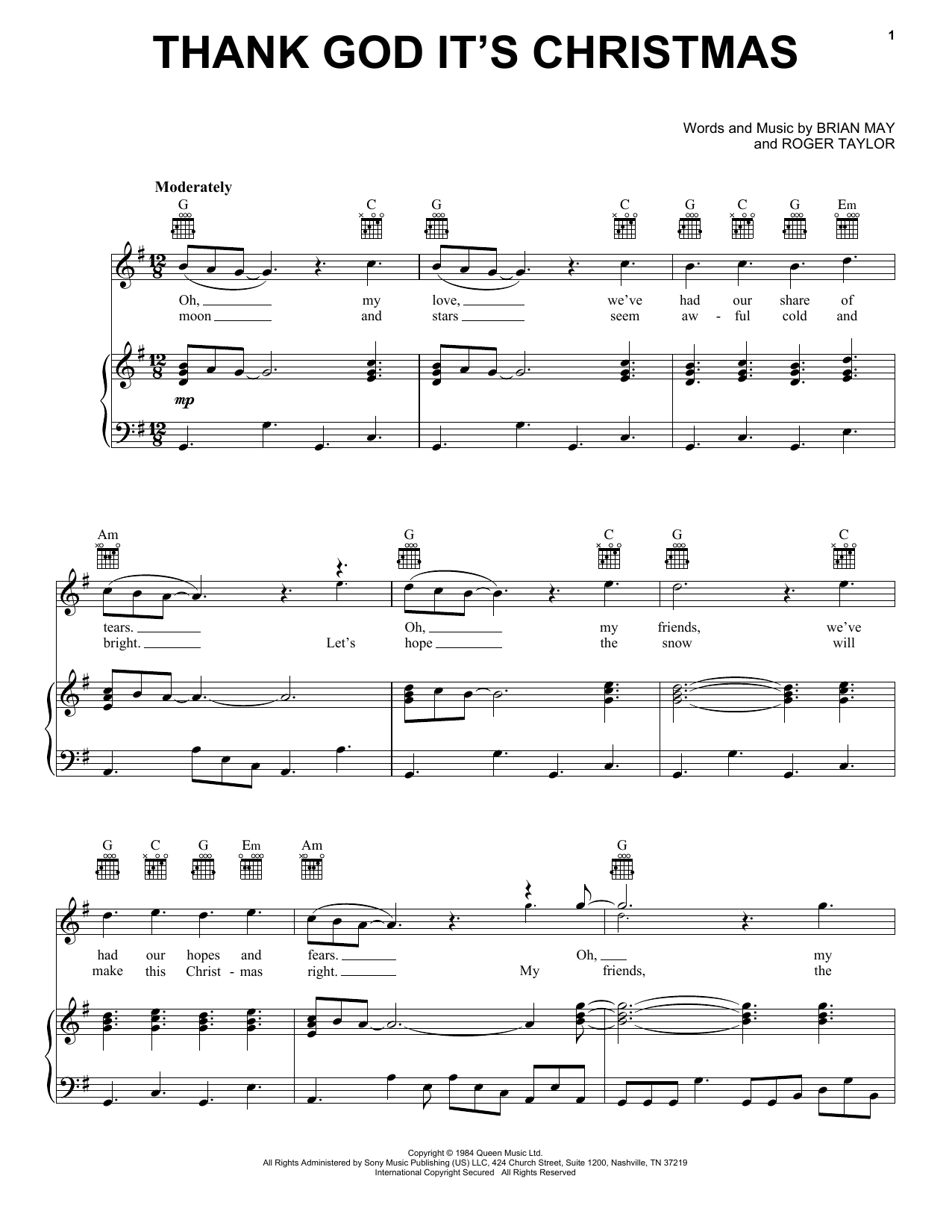 Queen Thank God It's Christmas sheet music notes and chords. Download Printable PDF.