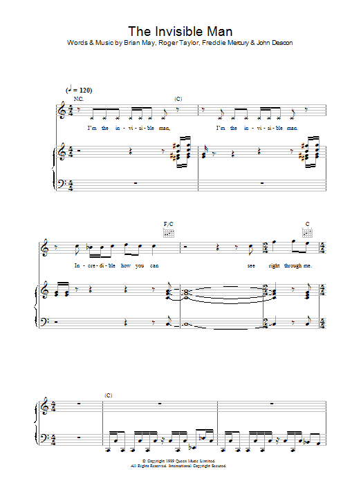 Queen The Invisible Man sheet music notes and chords. Download Printable PDF.