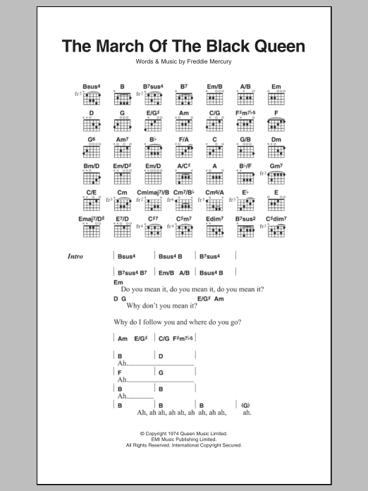 Queen The March Of The Black Queen sheet music notes and chords. Download Printable PDF.