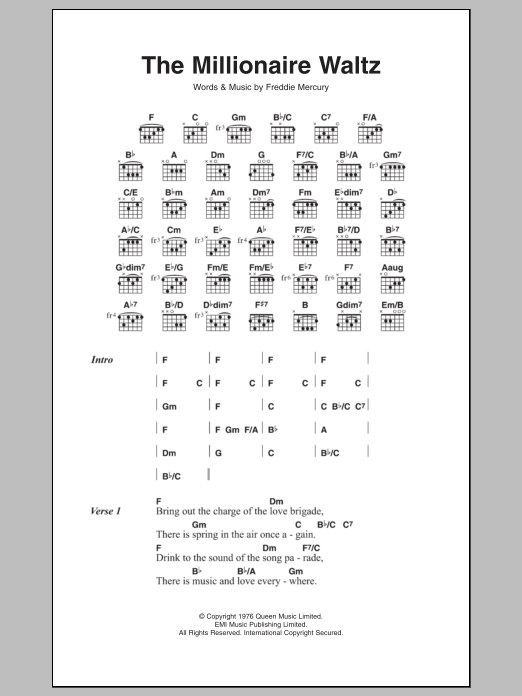 Queen The Millionaire Waltz sheet music notes and chords. Download Printable PDF.