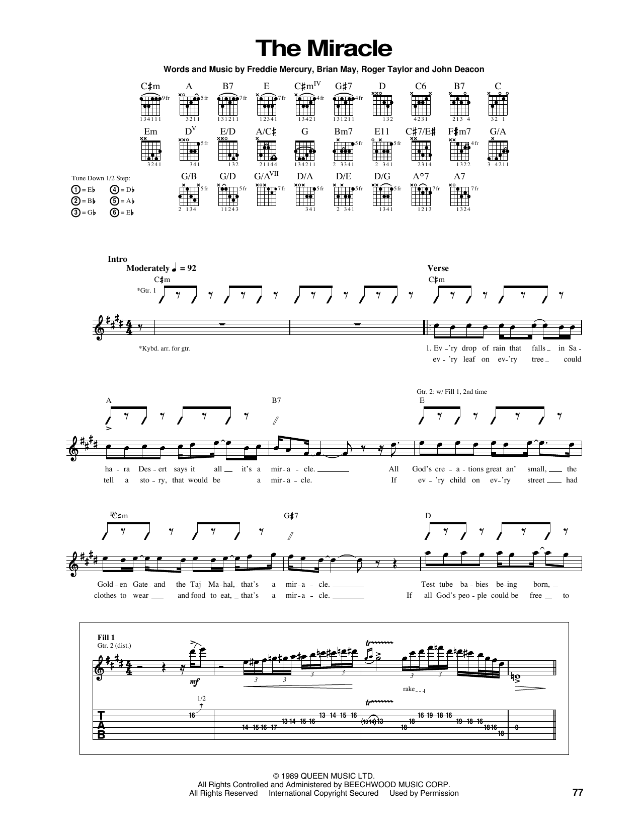 Queen The Miracle sheet music notes and chords. Download Printable PDF.