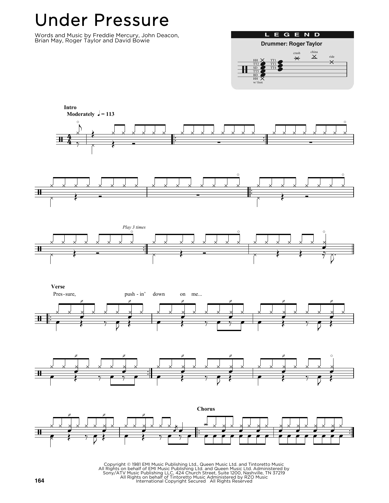 Queen Under Pressure sheet music notes and chords. Download Printable PDF.