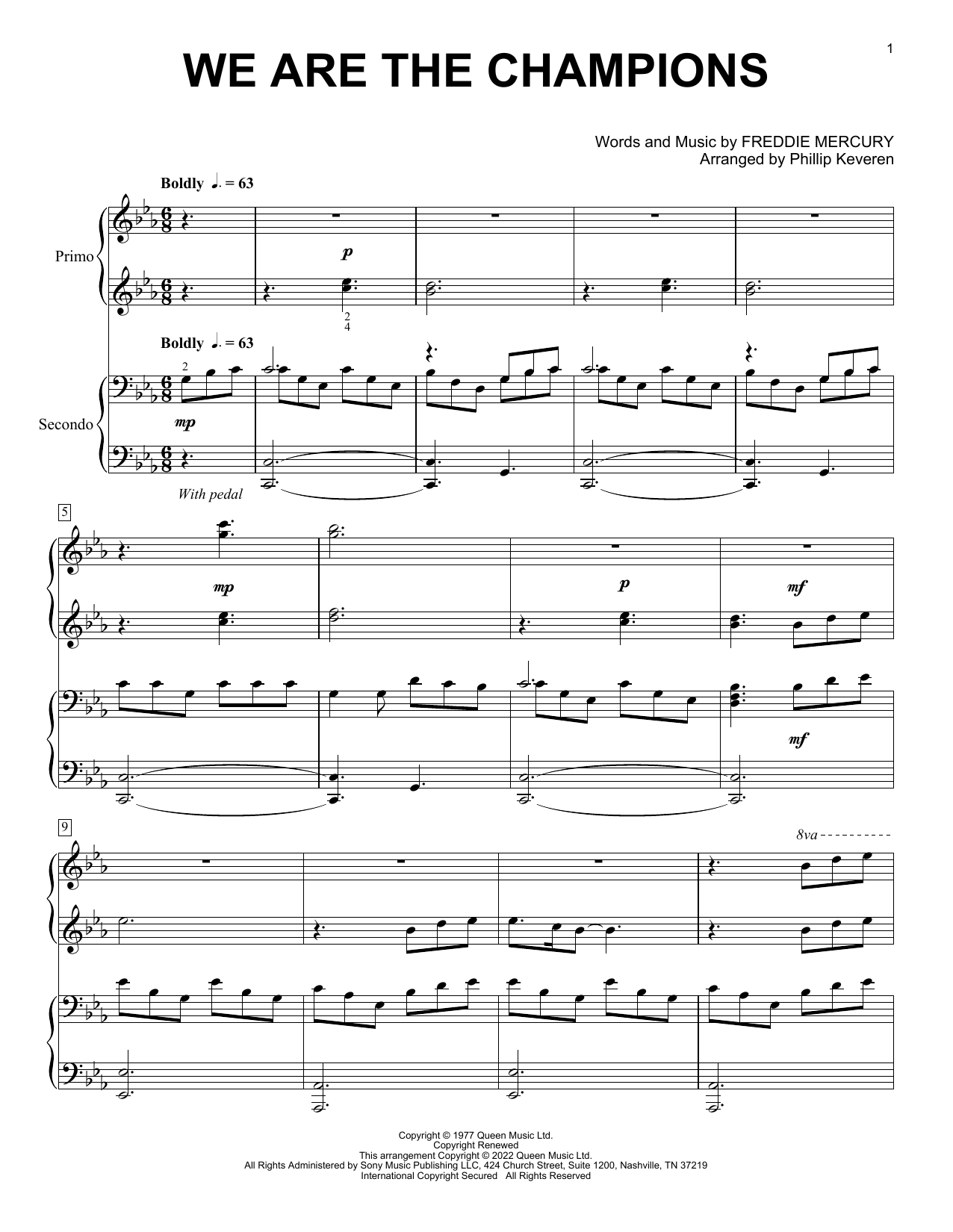 Queen We Are The Champions (arr. Phillip Keveren) sheet music notes and chords. Download Printable PDF.