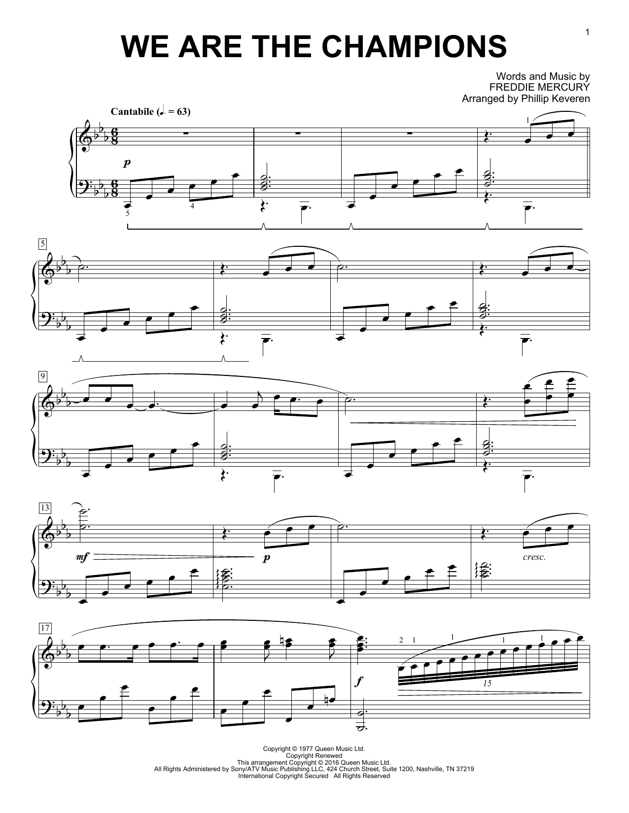 Queen arr. Phillip Keveren We Are The Champions sheet music notes and chords. Download Printable PDF.