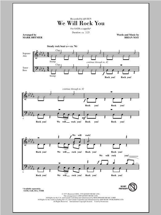 Queen We Will Rock You (arr. Mark Brymer) sheet music notes and chords. Download Printable PDF.