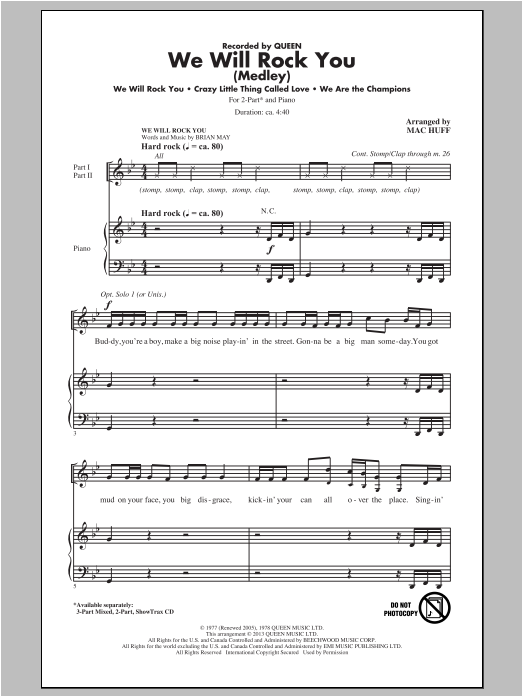 Queen We Will Rock You (Medley) (arr. Mac Huff) sheet music notes and chords. Download Printable PDF.