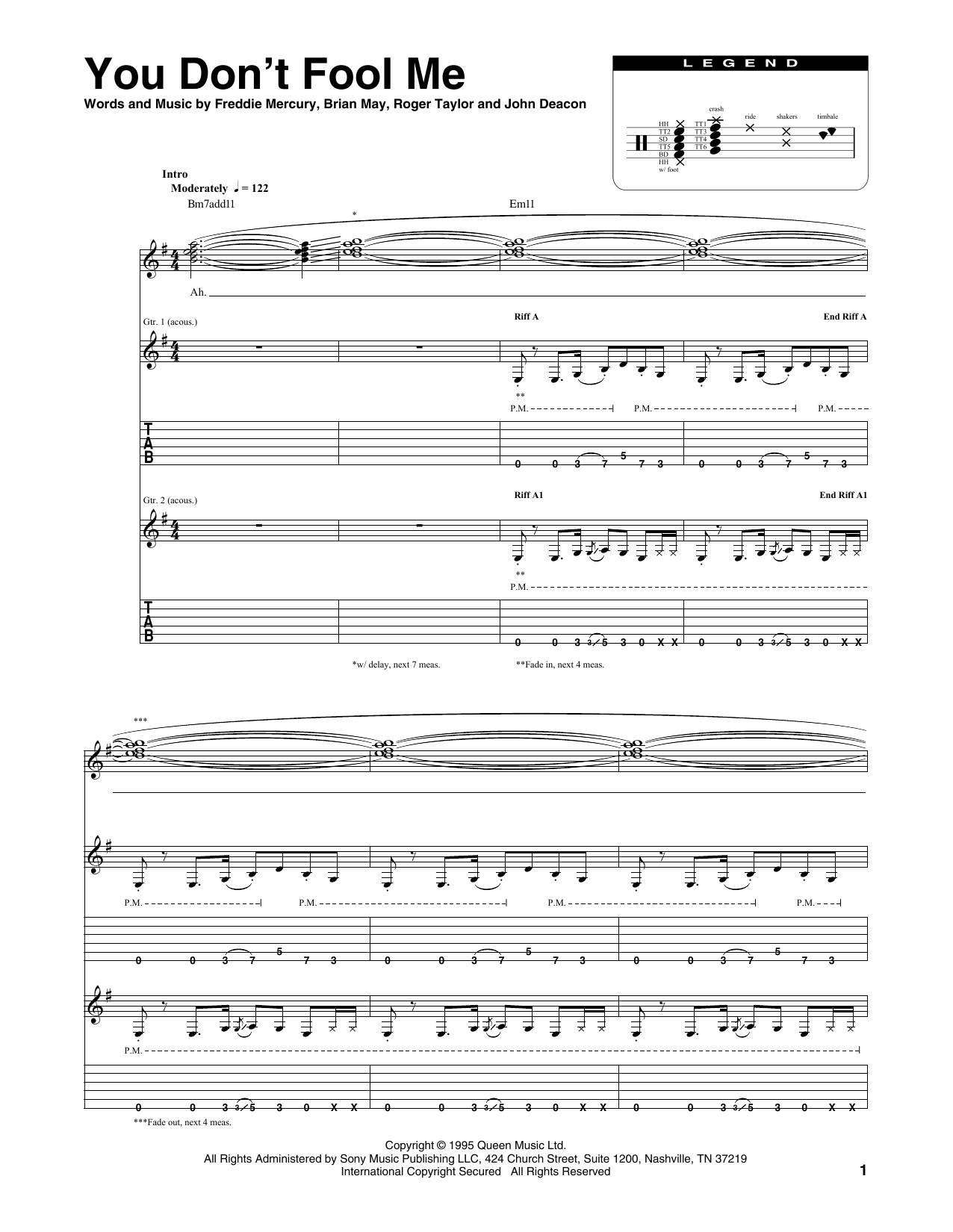 Queen You Don't Fool Me sheet music notes and chords. Download Printable PDF.