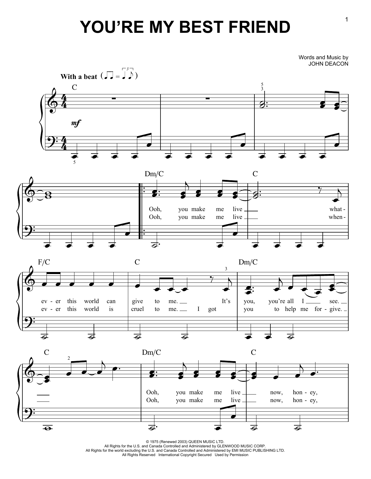 Queen You're My Best Friend sheet music notes and chords. Download Printable PDF.