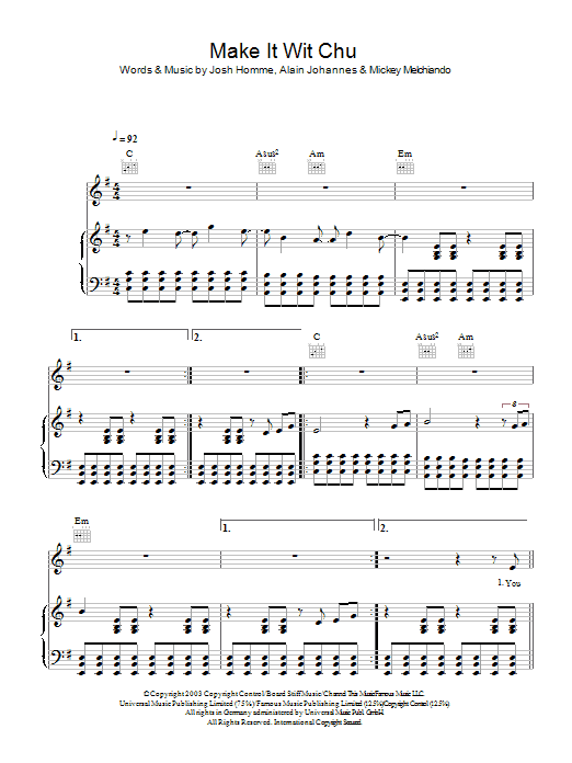 Queens Of The Stone Age Make It Wit Chu sheet music notes and chords. Download Printable PDF.