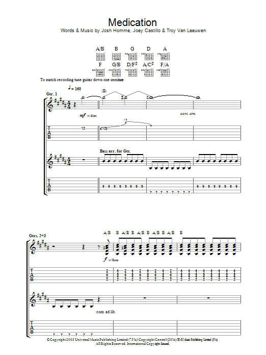 Learn to play Queens Of The Stone Age Medication sheet music for Guitar Tab in minutes. Price: 7.8900$ Queens Of The Stone Age Medication sheet music notes and chords arranged for Guitar Tab