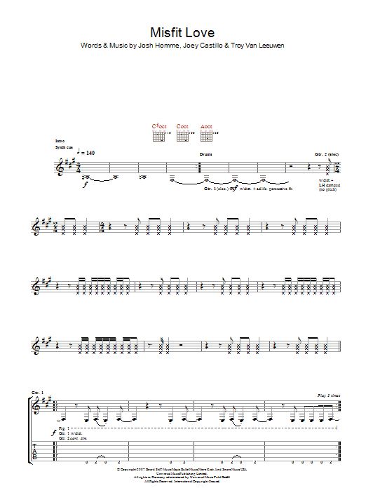 Learn to play Queens Of The Stone Age Misfit Love sheet music for Guitar Tab in minutes. Price: 7.8900$ Queens Of The Stone Age Misfit Love sheet music notes and chords arranged for Guitar Tab
