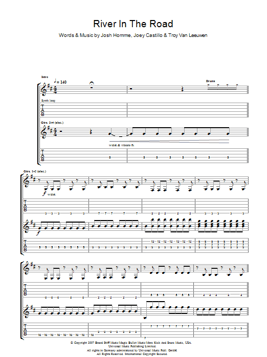 Learn to play Queens Of The Stone Age River In The Road sheet music for Guitar Tab in minutes. Price: 7.8900$ Queens Of The Stone Age River In The Road sheet music notes and chords arranged for Guitar Tab