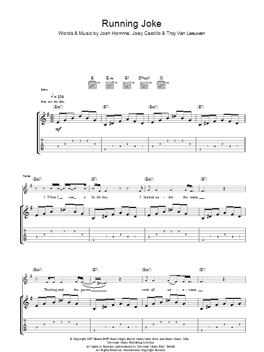 Queens Of The Stone Age Running Joke sheet music notes and chords. Download Printable PDF.