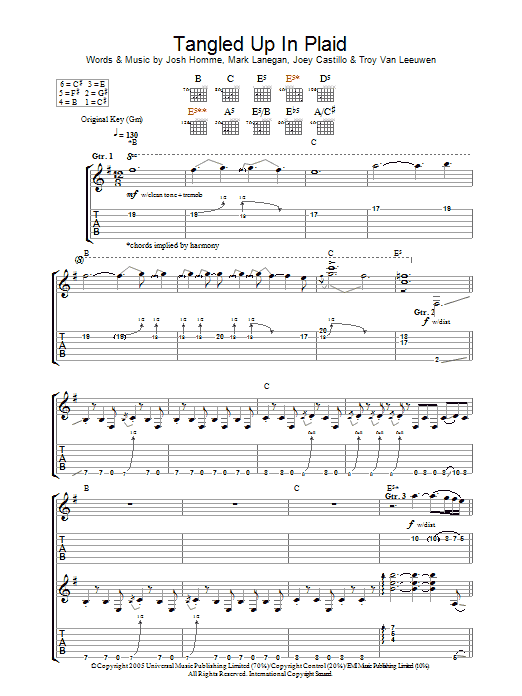 Learn to play Queens Of The Stone Age Tangled Up In Plaid sheet music for Guitar Tab in minutes. Price: 7.8900$ Queens Of The Stone Age Tangled Up In Plaid sheet music notes and chords arranged for Guitar Tab