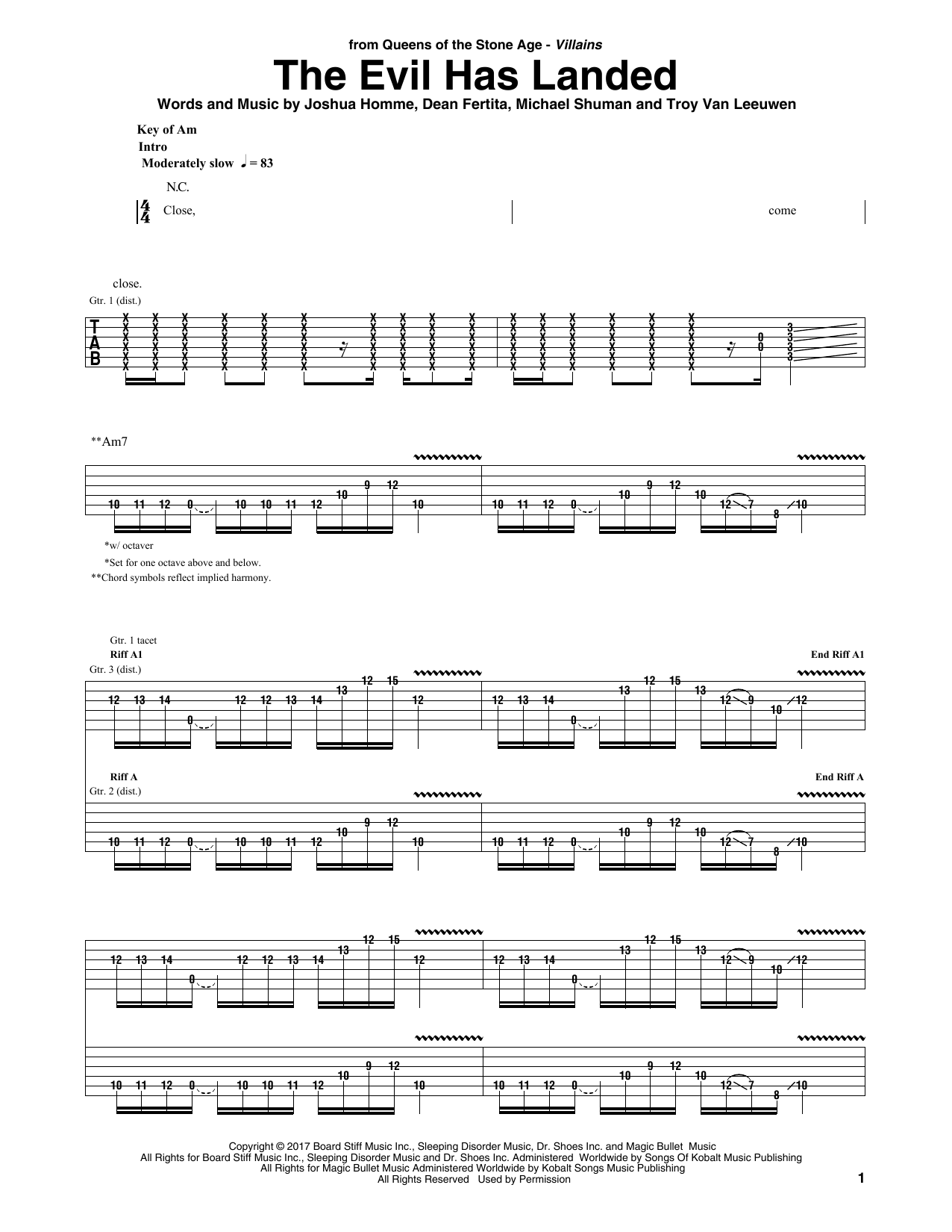 Queens Of The Stone Age The Evil Has Landed sheet music notes and chords. Download Printable PDF.