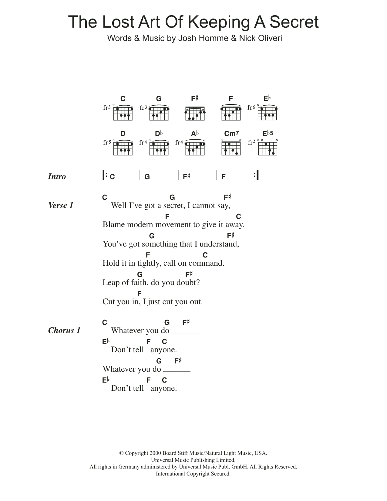 Queens Of The Stone Age The Lost Art Of Keeping A Secret sheet music notes and chords. Download Printable PDF.