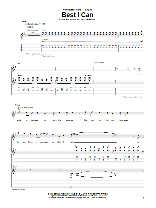 Queensryche Best I Can sheet music notes and chords. Download Printable PDF.