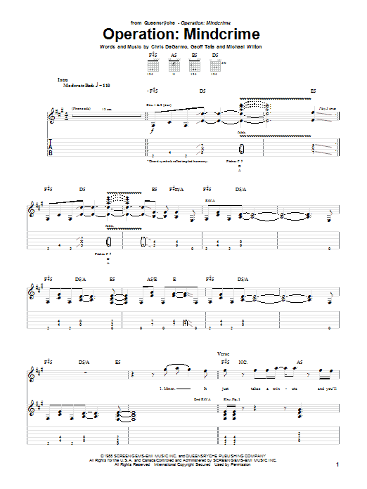 Queensryche Operation: Mindcrime sheet music notes and chords. Download Printable PDF.