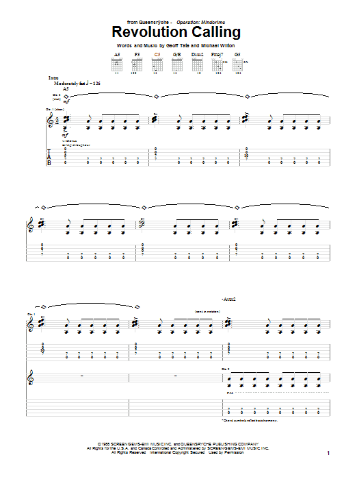 Queensryche Revolution Calling sheet music notes and chords. Download Printable PDF.