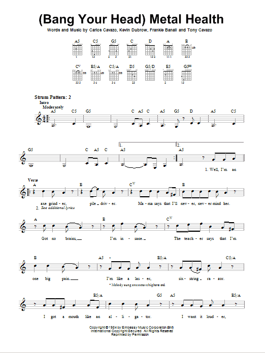 Quiet Riot (Bang Your Head) Metal Health sheet music notes and chords. Download Printable PDF.