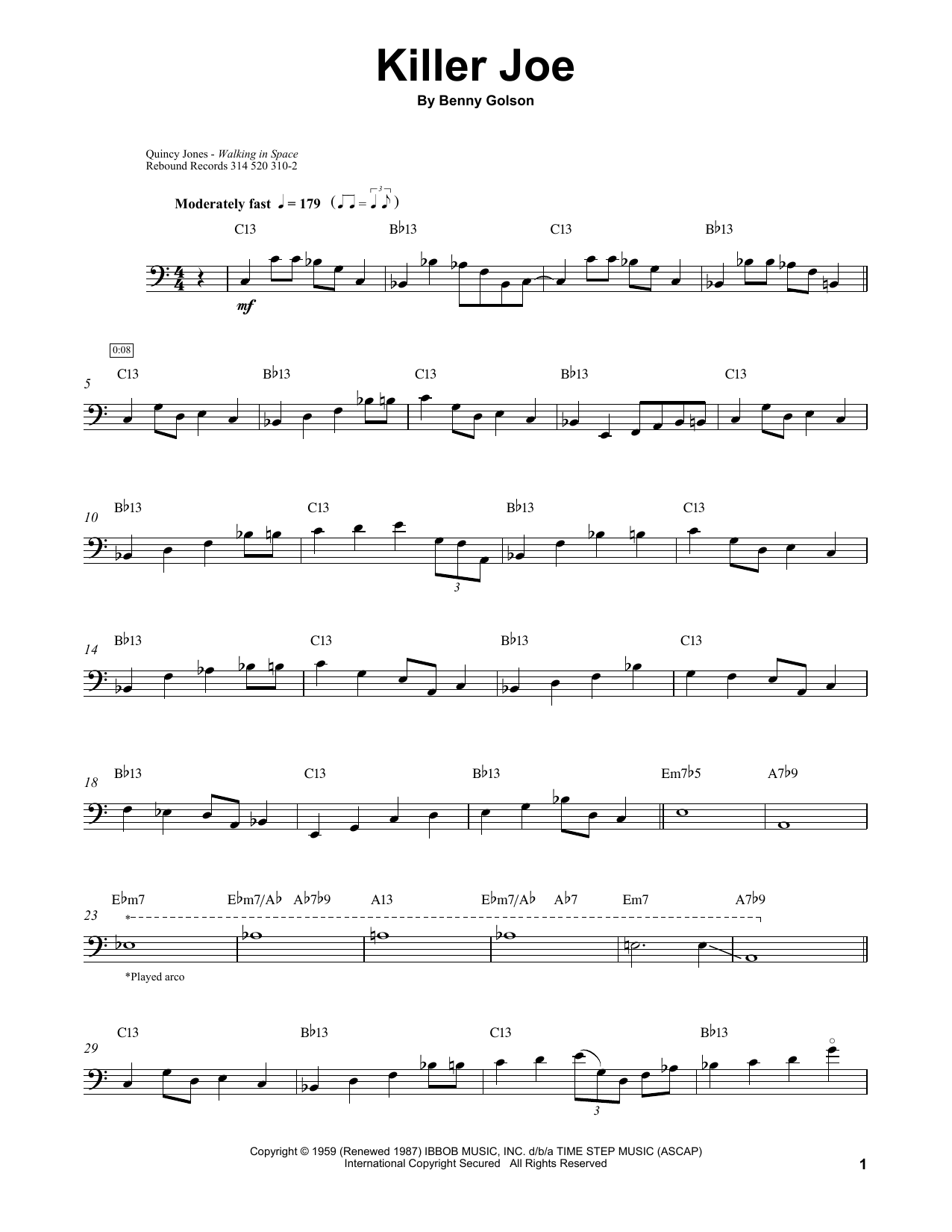 Quincy Jones Killer Joe sheet music notes and chords. Download Printable PDF.