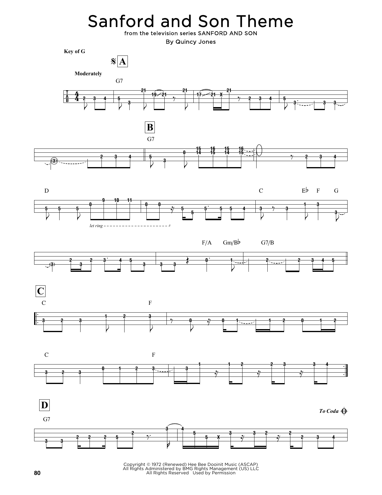 Quincy Jones Sanford And Son Theme sheet music notes and chords arranged for Easy Bass Tab