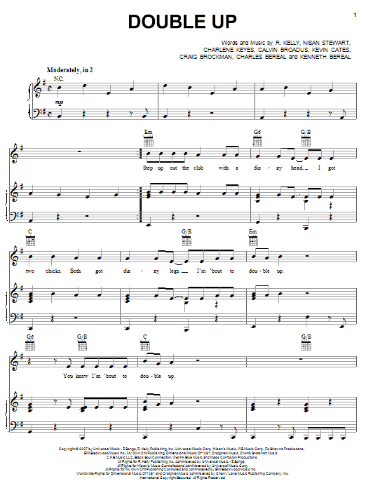 Learn to play R. Kelly Double Up sheet music for Piano, Vocal & Guitar Chords (Right-Hand Melody) in minutes. Price: 7.8900$ R. Kelly Double Up sheet music notes and chords arranged for Piano, Vocal & Guitar Chords (Right-Hand Melody)