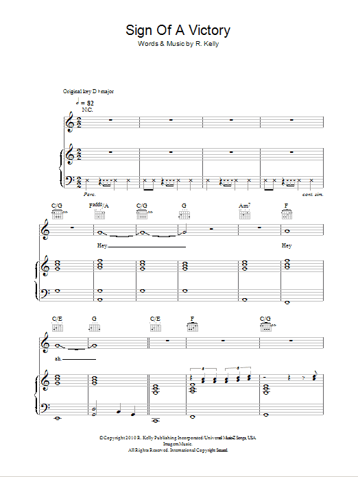 R. Kelly Sign Of A Victory [The Official 2010 FIFA World Cup™ Anthem] (feat. Soweto Spiritual Singers) sheet music notes and chords arranged for Piano, Vocal & Guitar Chords