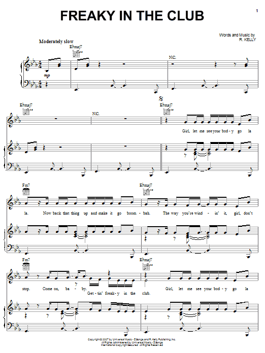 Learn to play R. Kelly Freaky In The Club sheet music for Piano, Vocal & Guitar Chords (Right-Hand Melody) in minutes. Price: 7.8900$ R. Kelly Freaky In The Club sheet music notes and chords arranged for Piano, Vocal & Guitar Chords (Right-Hand Melody)