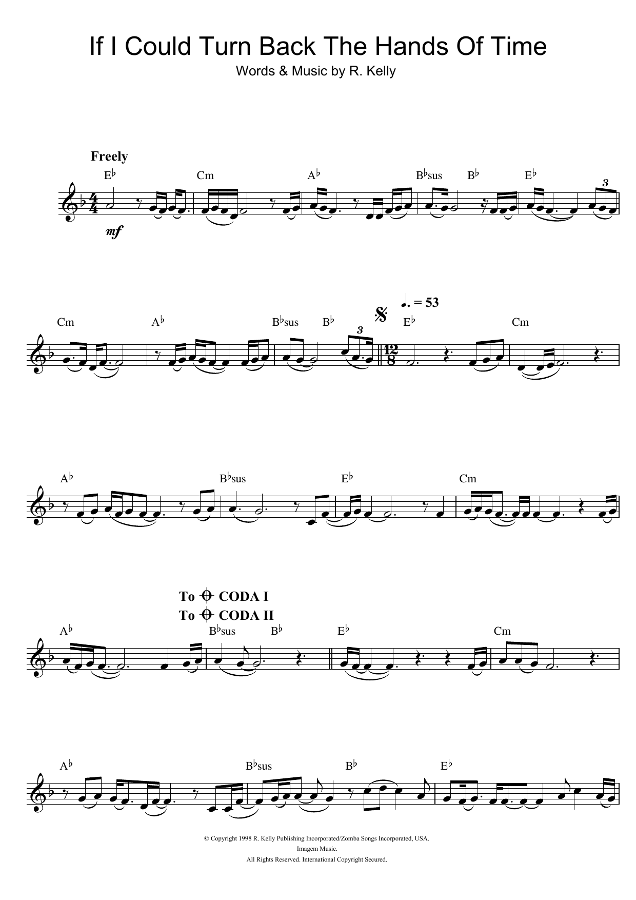 R. Kelly If I Could Turn Back The Hands Of Time sheet music notes and chords. Download Printable PDF.