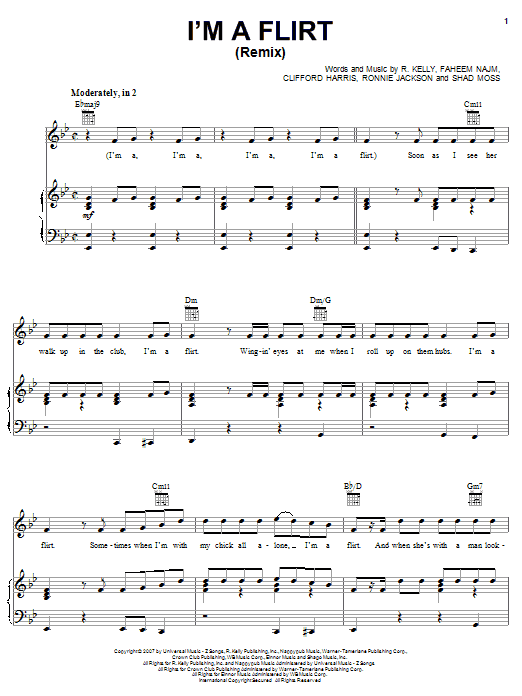 Learn to play R. Kelly I'm A Flirt Remix sheet music for Piano, Vocal & Guitar Chords (Right-Hand Melody) in minutes. Price: 7.8900$ R. Kelly I'm A Flirt Remix sheet music notes and chords arranged for Piano, Vocal & Guitar Chords (Right-Hand Melody)
