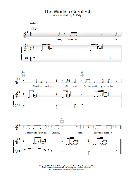 R. Kelly The World's Greatest sheet music notes and chords. Download Printable PDF.