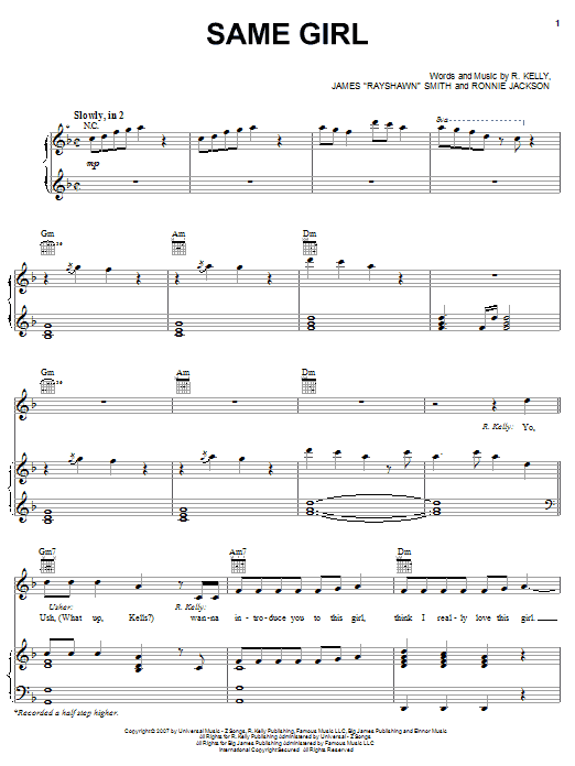 Learn to play R. Kelly with Usher Same Girl sheet music for Piano, Vocal & Guitar Chords (Right-Hand Melody) in minutes. Price: 7.8900$ R. Kelly with Usher Same Girl sheet music notes and chords arranged for Piano, Vocal & Guitar Chords (Right-Hand Melody)