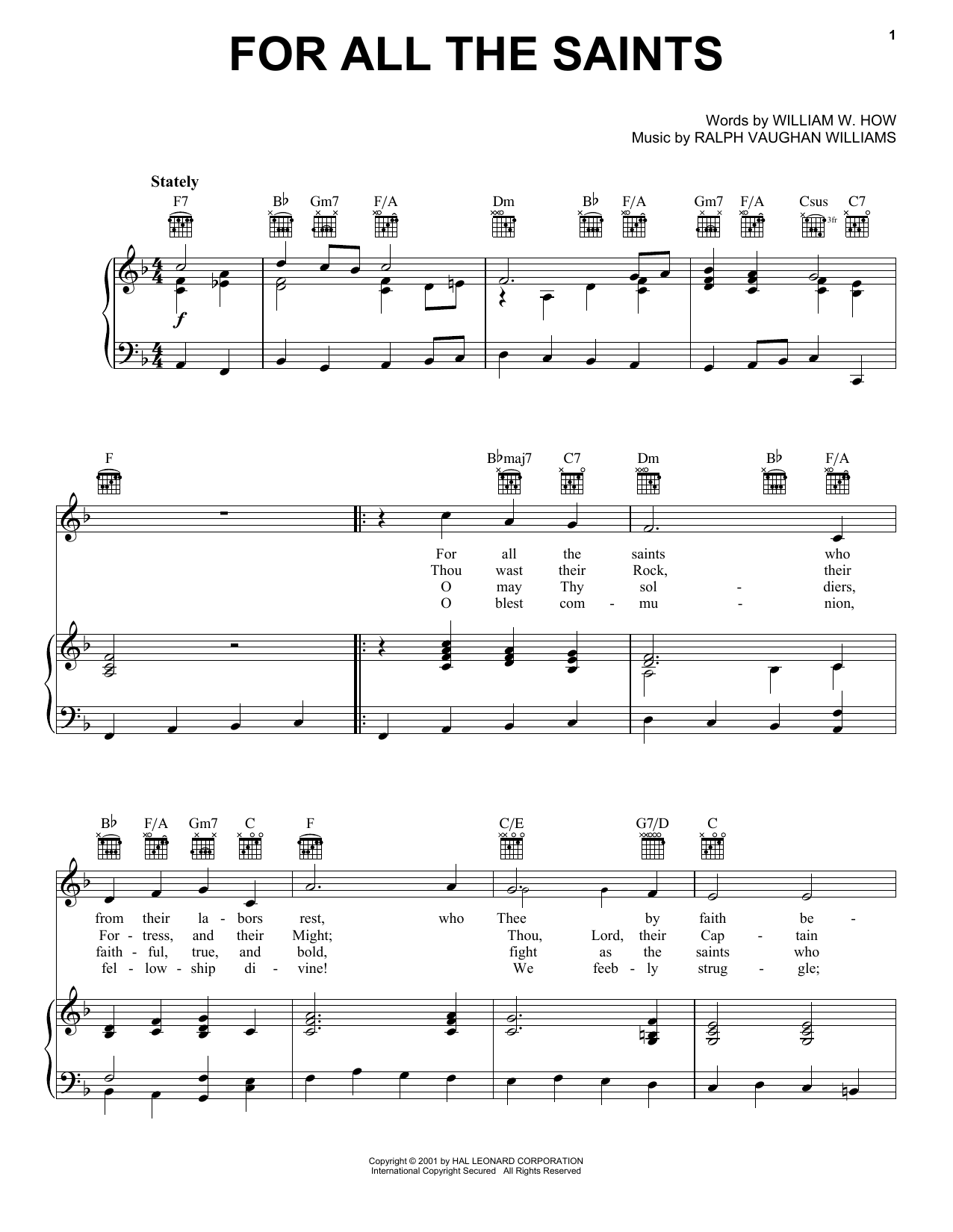 R. Vaughan Williams For All The Saints sheet music notes and chords. Download Printable PDF.