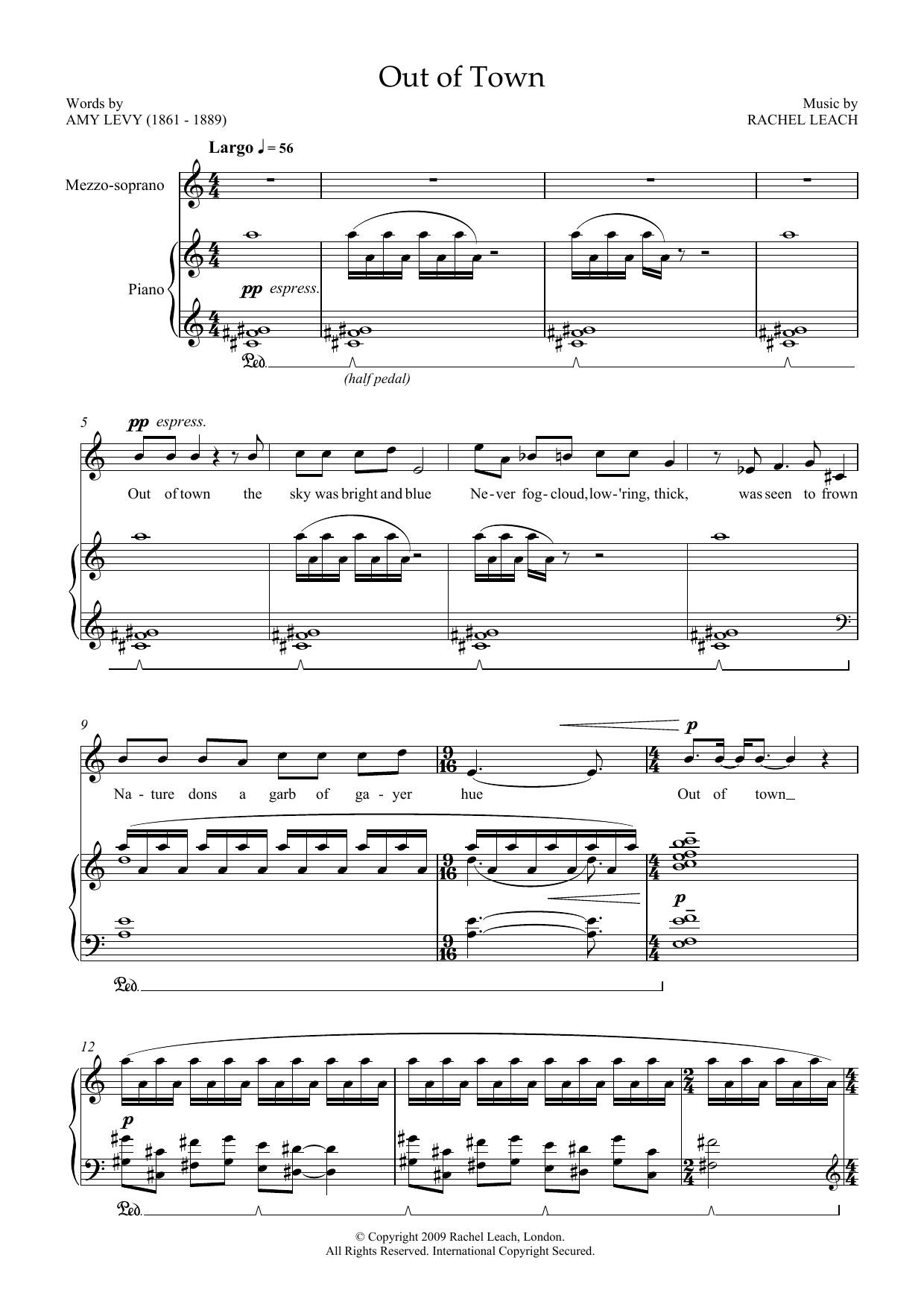 Rachel Leach Out of Town (for soprano & piano) sheet music notes and chords arranged for Piano & Vocal