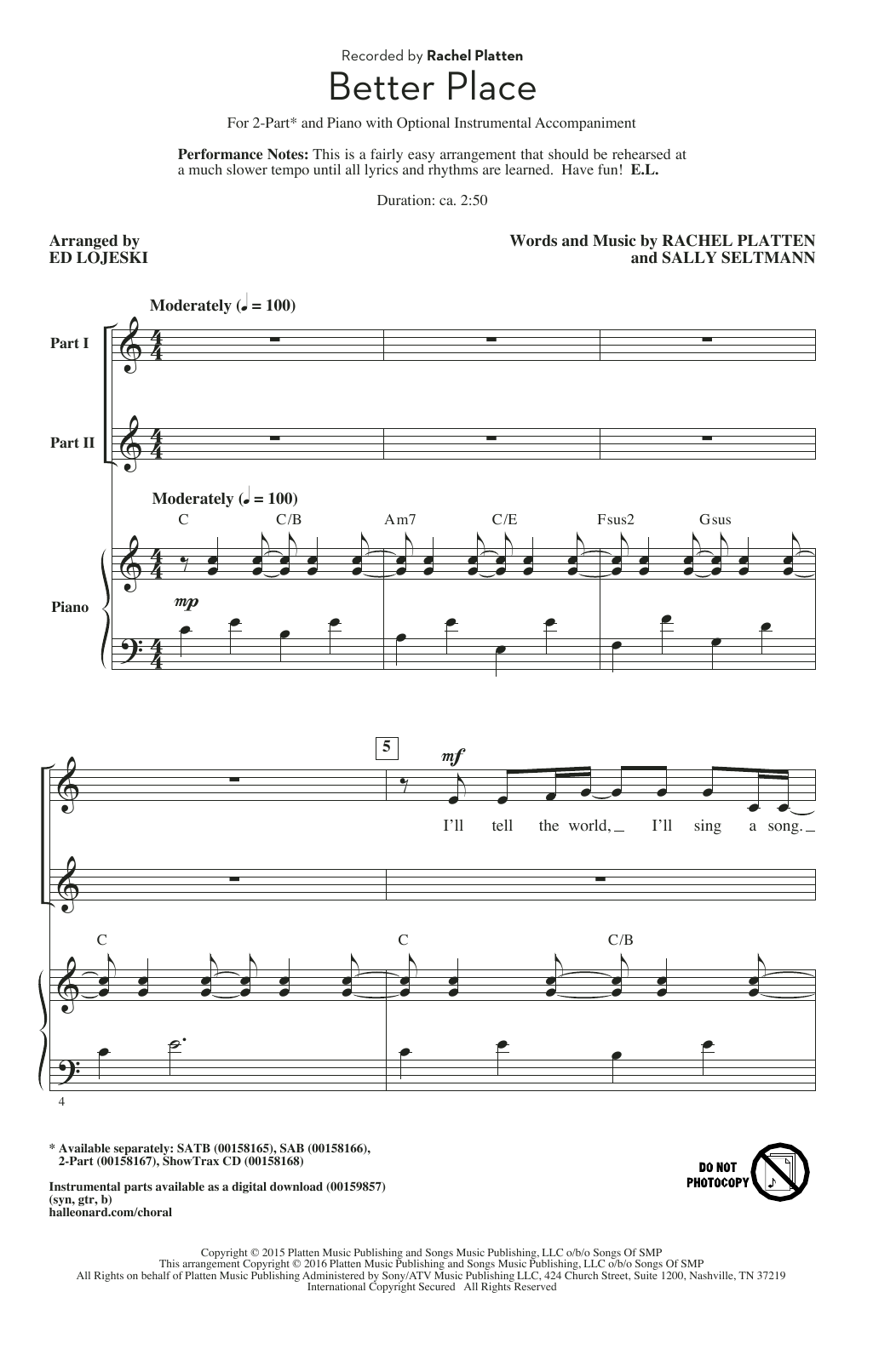 Ed Lojeski Better Place sheet music notes and chords. Download Printable PDF.