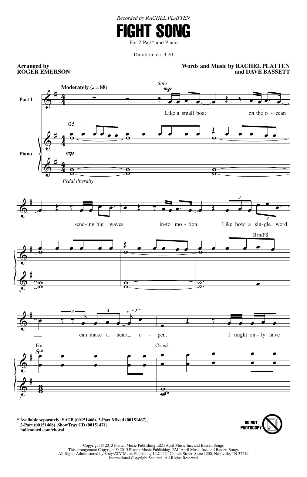 Rachel Platten Fight Song (arr. Roger Emerson) sheet music notes and chords arranged for 3-Part Mixed Choir