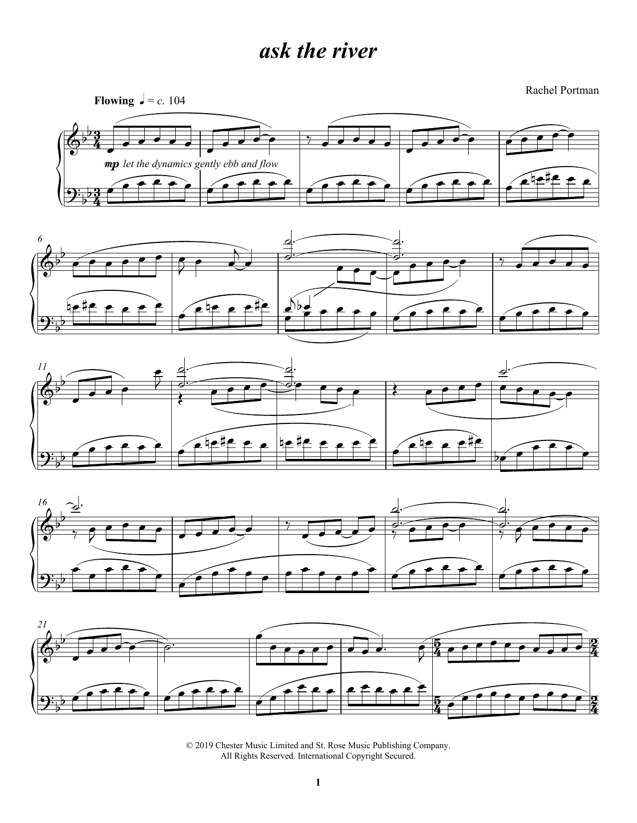 Learn to play Rachel Portman Ask The River sheet music for Piano Solo in minutes. Price: 7.8900$ Rachel Portman Ask The River sheet music notes and chords arranged for Piano Solo
