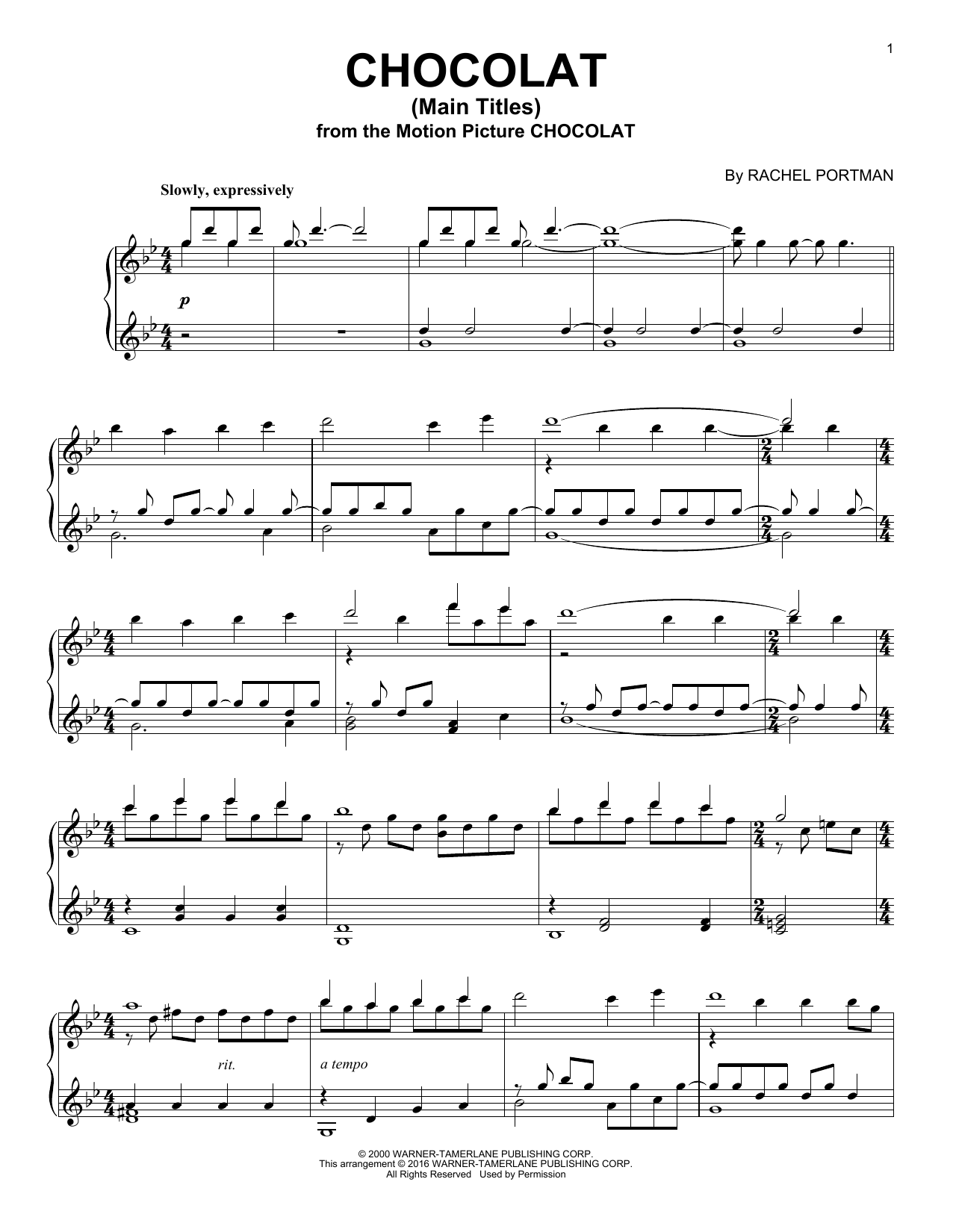 Learn to play Rachel Portman Chocolat (Main Titles) sheet music for Piano Solo in minutes. Price: 7.8900$ Rachel Portman Chocolat (Main Titles) sheet music notes and chords arranged for Piano Solo