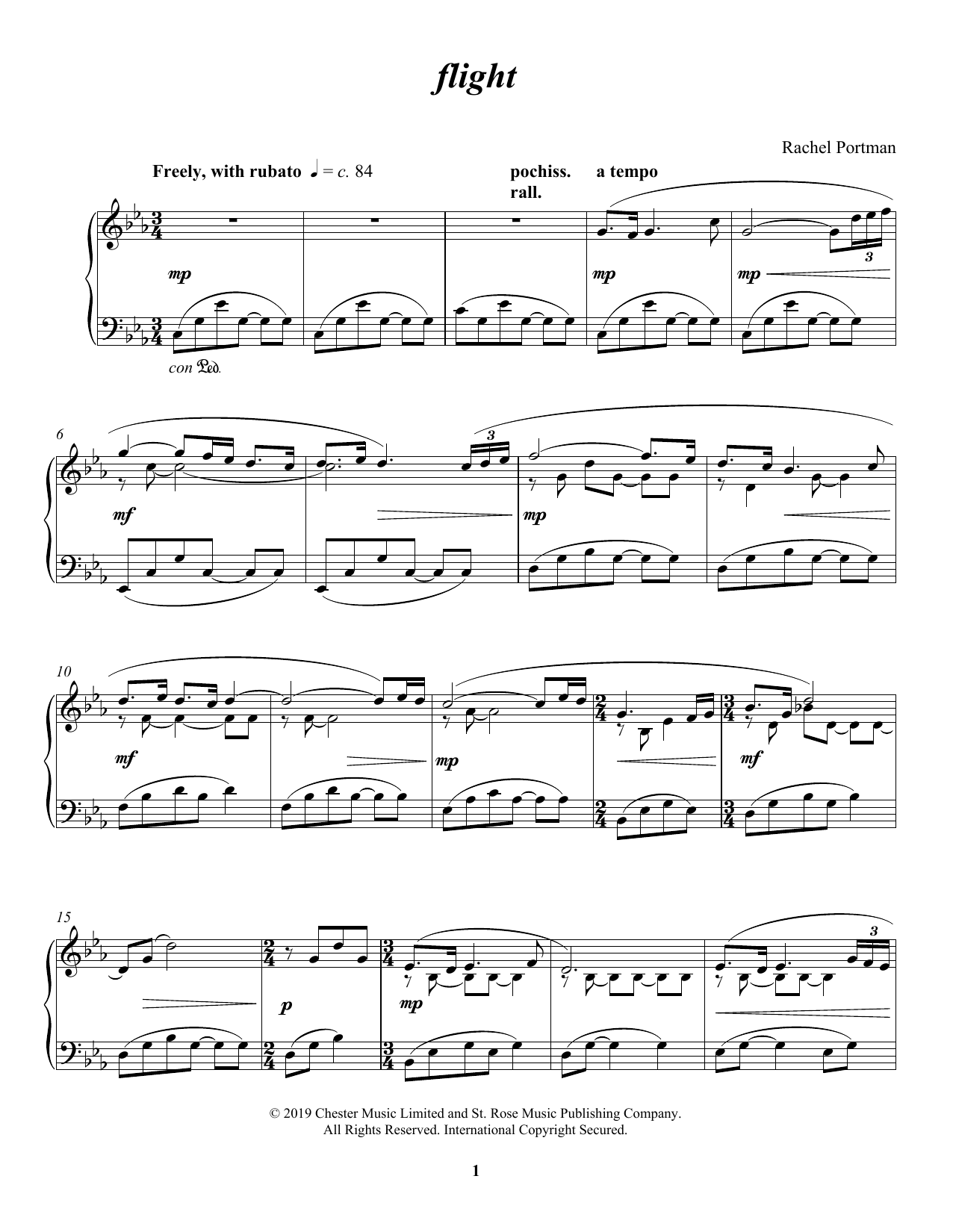 Learn to play Rachel Portman Flight sheet music for Piano Solo in minutes. Price: 7.8900$ Rachel Portman Flight sheet music notes and chords arranged for Piano Solo