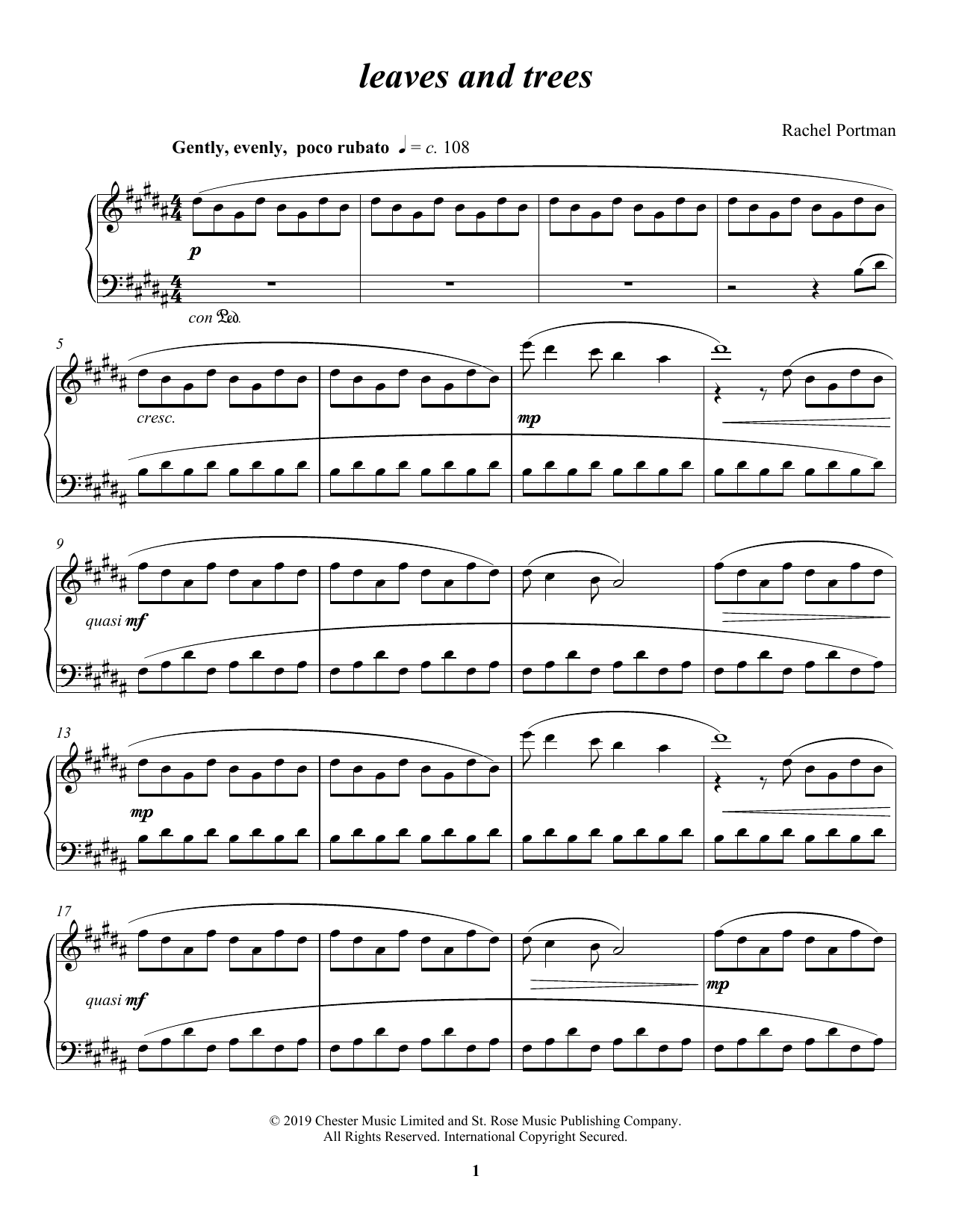 Rachel Portman leaves and trees sheet music notes and chords. Download Printable PDF.