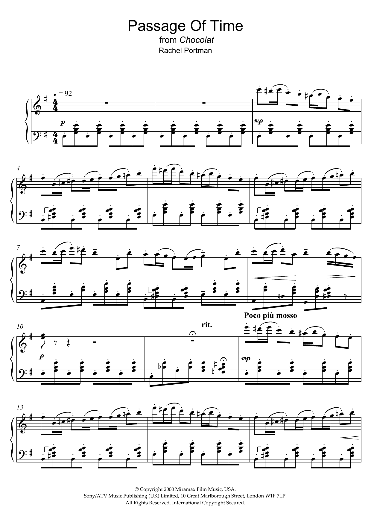 Rachel Portman Passage Of Time (from Chocolat) sheet music notes and chords. Download Printable PDF.