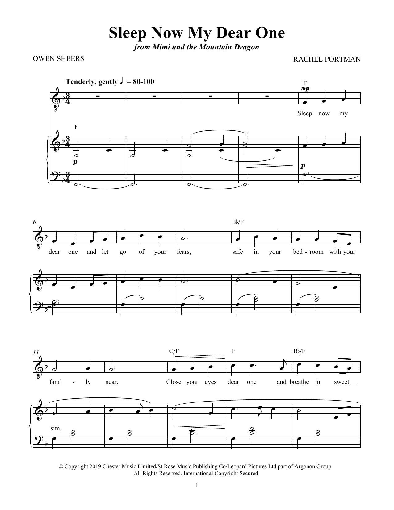 Learn to play Rachel Portman Sleep Now My Dear One (from Mimi and the Mountain Dragon) sheet music for Piano & Vocal in minutes. Price: 7.8900$ Rachel Portman Sleep Now My Dear One (from Mimi and the Mountain Dragon) sheet music notes and chords arranged for Piano & Vocal