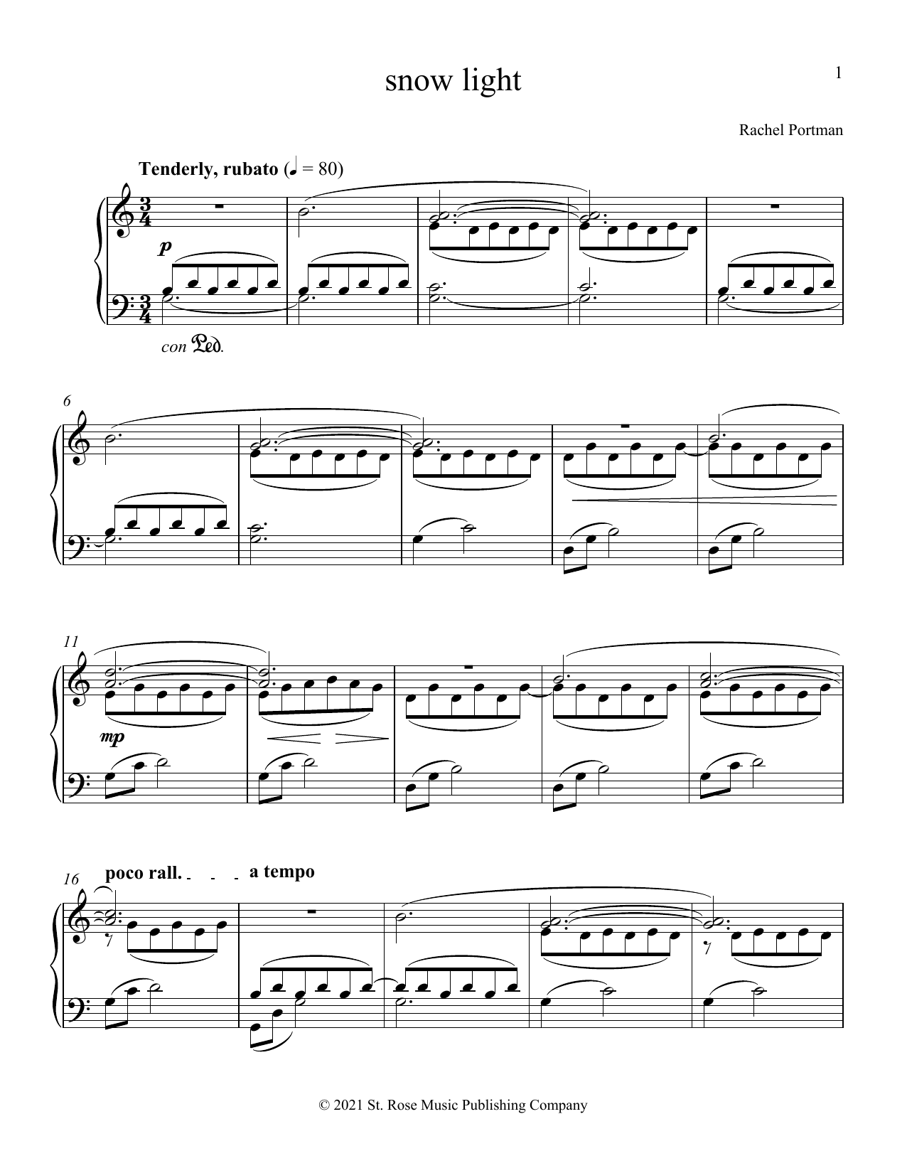 Rachel Portman Snow Light sheet music notes and chords. Download Printable PDF.