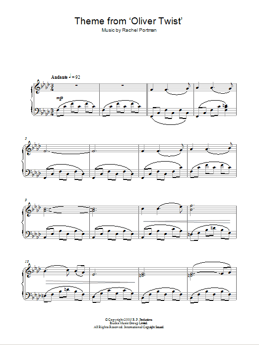 Rachel Portman The Road To The Workhouse (from Oliver Twist) sheet music notes and chords arranged for Piano Solo