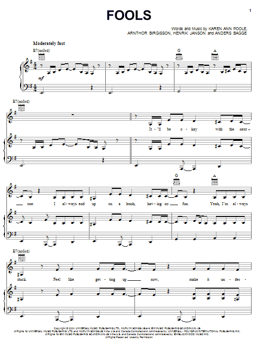 Rachel Stevens Fools sheet music notes and chords arranged for Piano, Vocal & Guitar Chords (Right-Hand Melody)