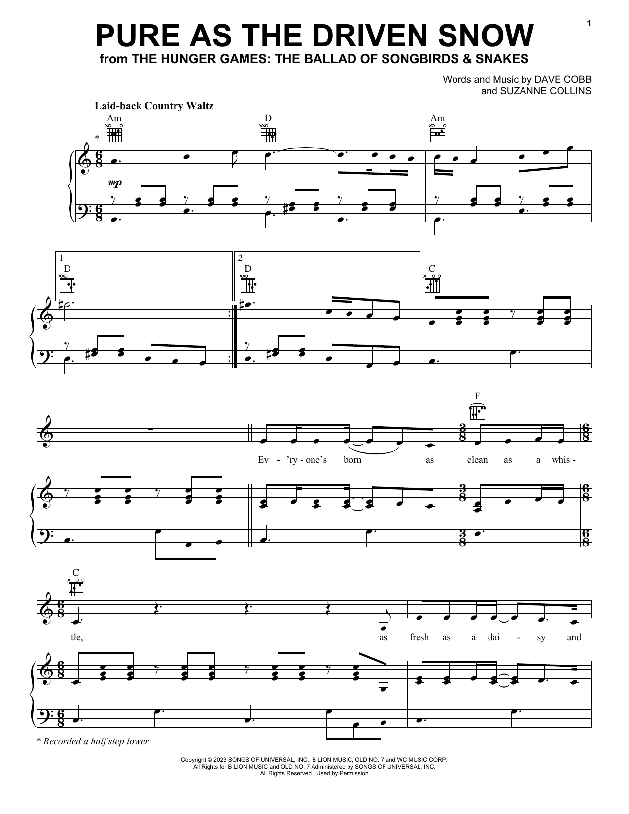 Rachel Zegler Pure As The Driven Snow (from The Hunger Games: The Ballad of Songbirds & Snakes) sheet music notes and chords. Download Printable PDF.