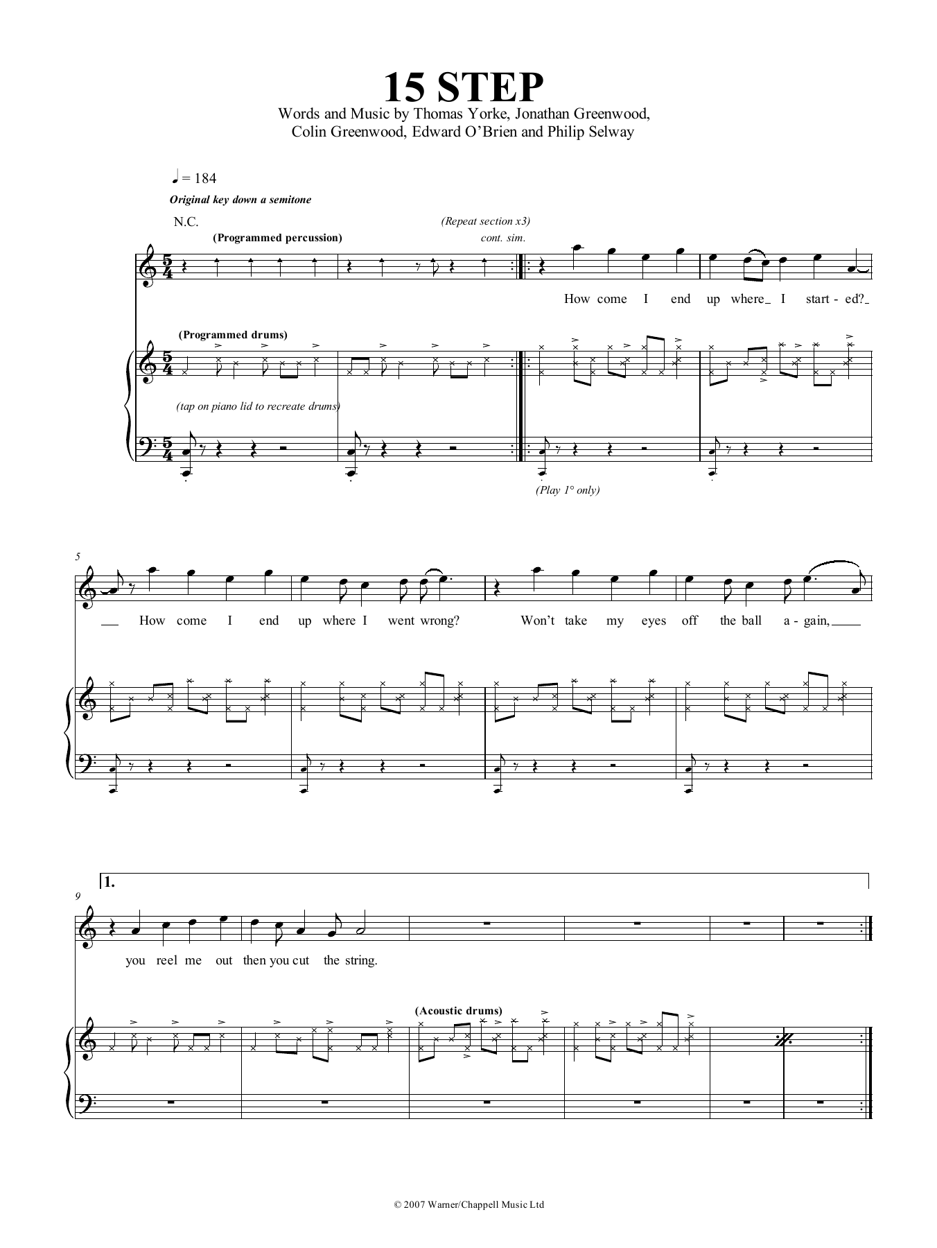 Radiohead 15 Step sheet music notes and chords. Download Printable PDF.