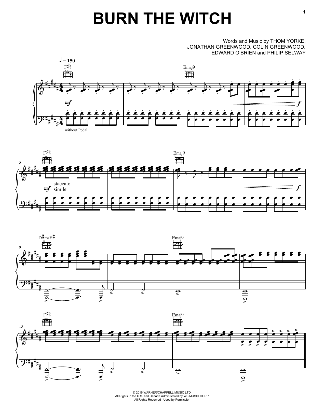 Radiohead Burn The Witch sheet music notes and chords. Download Printable PDF.