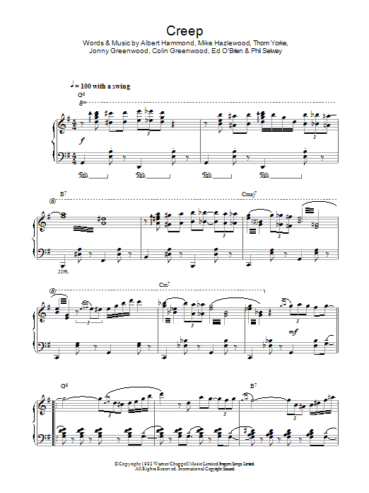 Radiohead Creep (jazz version) sheet music notes and chords. Download Printable PDF.